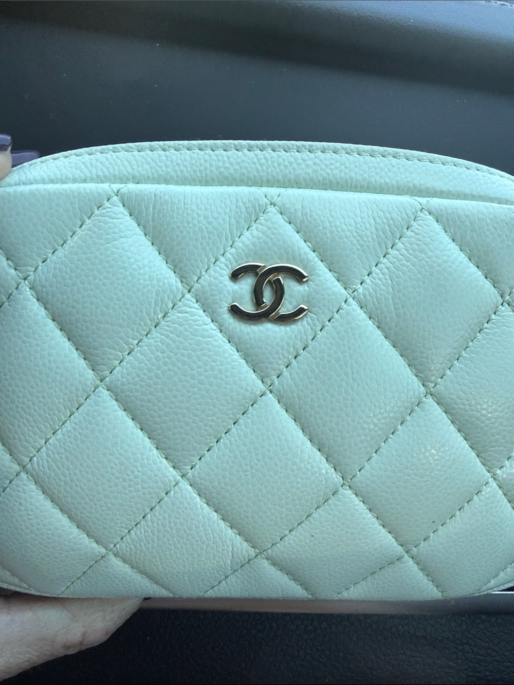 CHANEL  CC Small quilted cosmetic Case - light blue / aqua - Authentic 💙